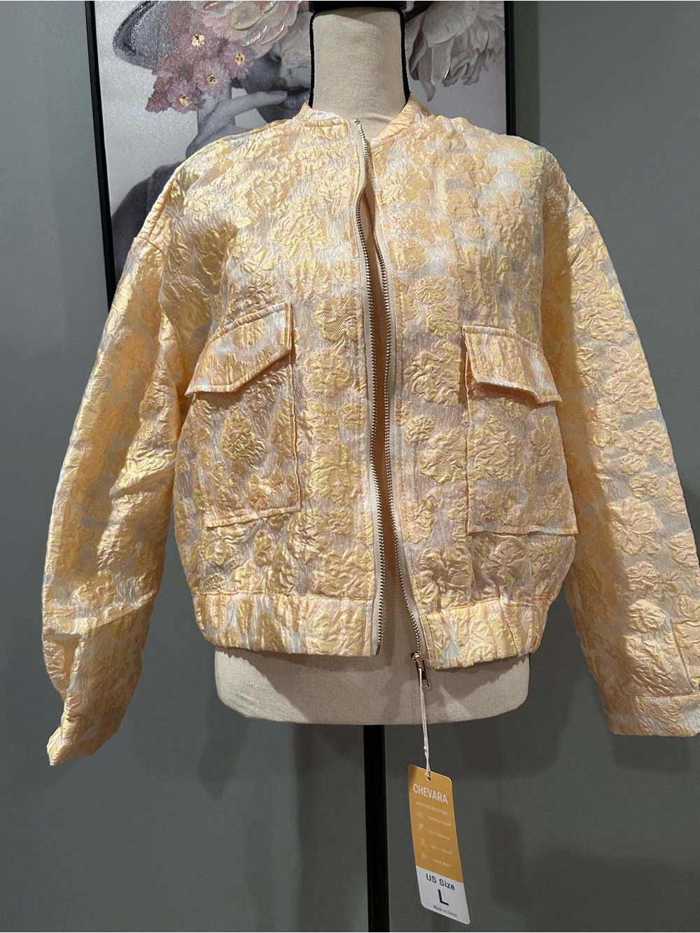 Light Yellow Floral Bomber Jacket